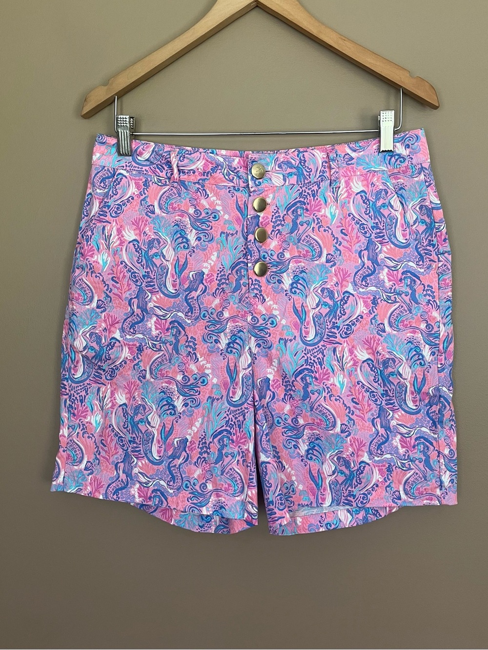{Stella Parker} Button Fly Shorts with Mermaid Print - Womens 6